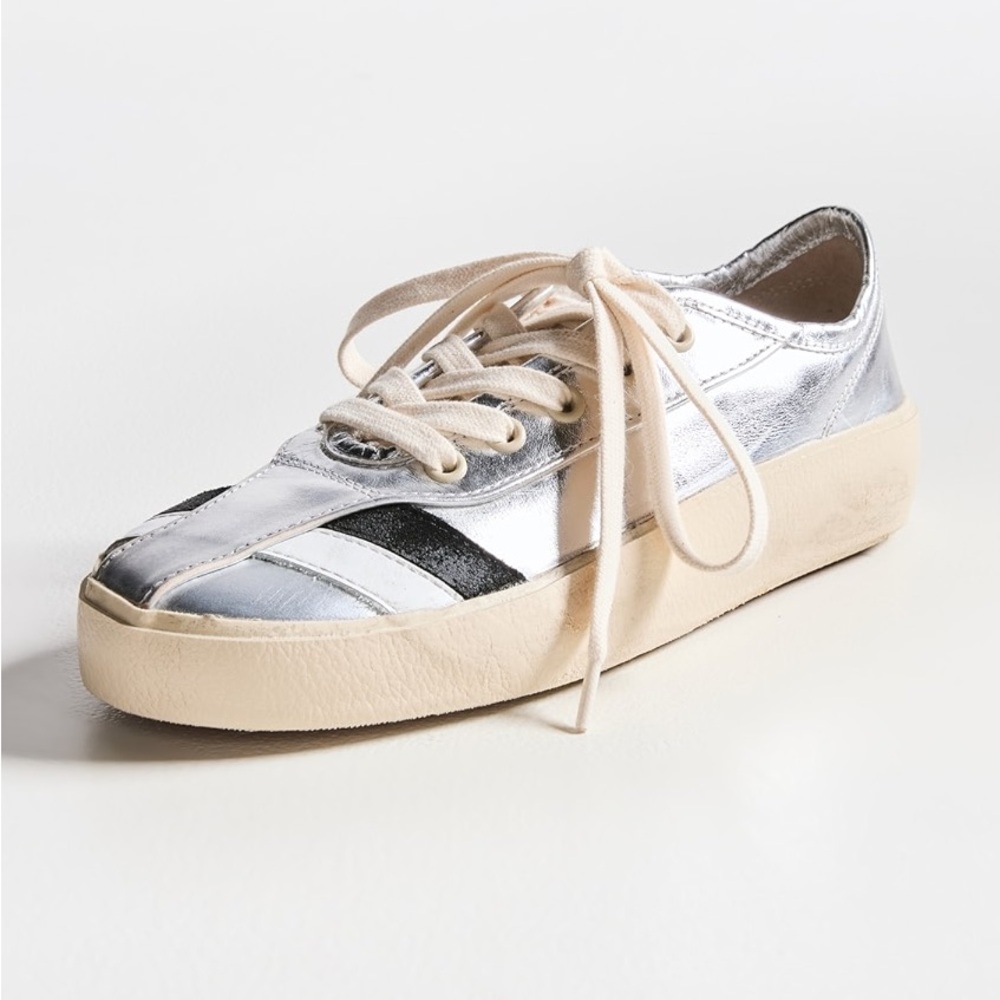 NWT RE/DONE 70’s Low Striped Metallic Silver Leather Sneakers Sz 38